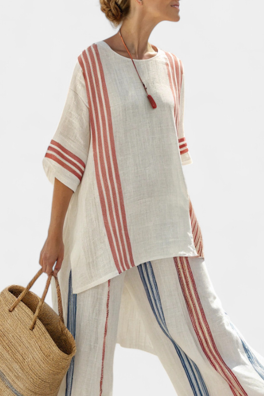 Solvane | Ensemble en lin à rayures méditerranéennes